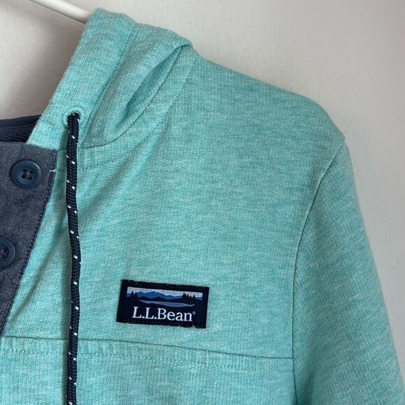 L.L.Bean Women’s Rugby Teal Hooded Pullover light weight sweatshirt sz M petite - Picture 6 of 12